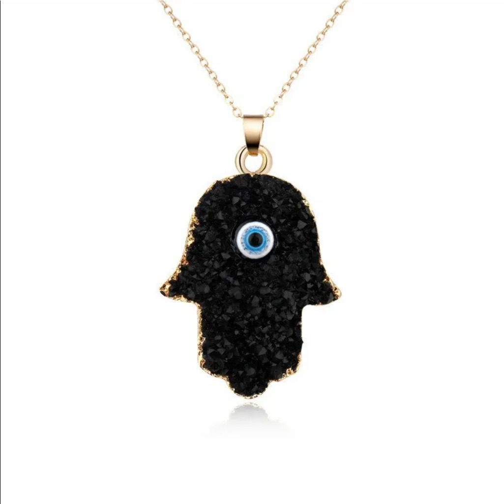 New. Black Turkish Lucky Evil Eye & Golden Chain Necklace.